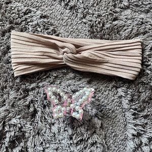 Pink Pearl Butterfly Hair Clip and Pink Sparkly Stretchy Headband